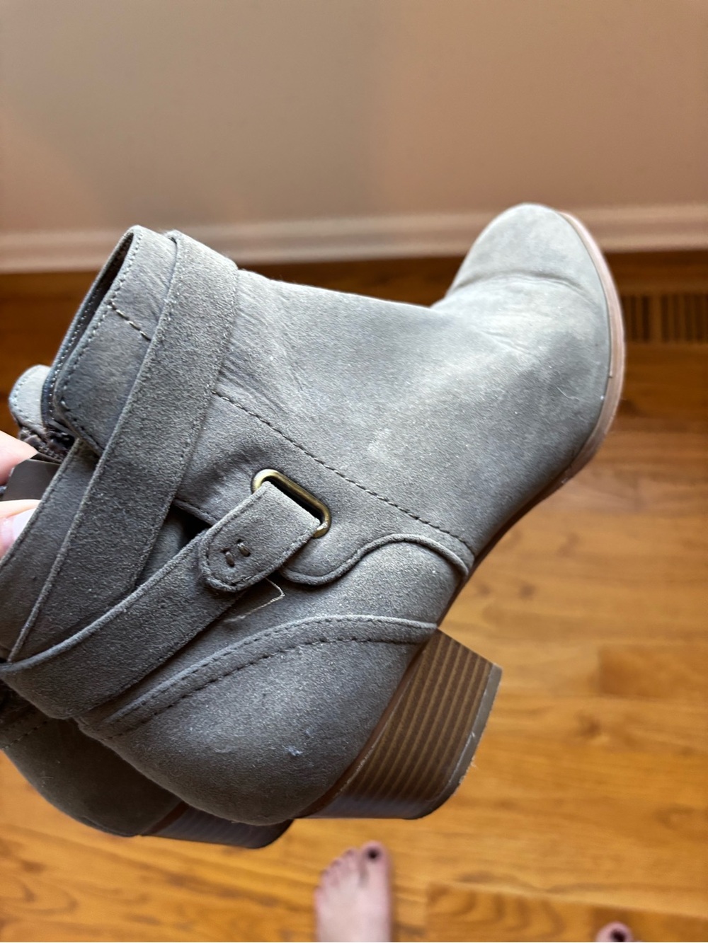 Giani Bernini Gray Suede Ankle Bootie with Strap and Buckle